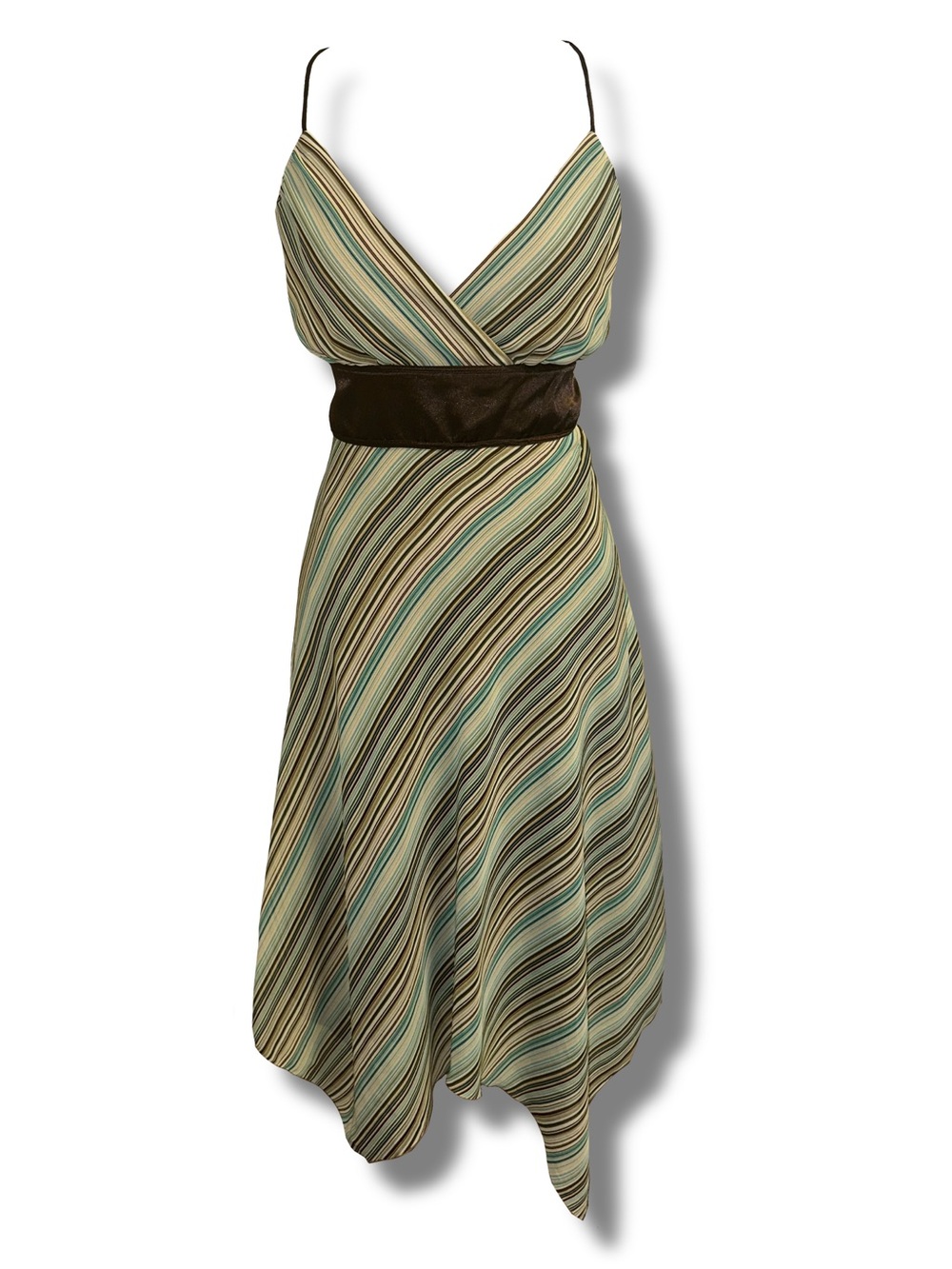 Vtg Y2K Striped Chiffon Hanky Hem Dress
